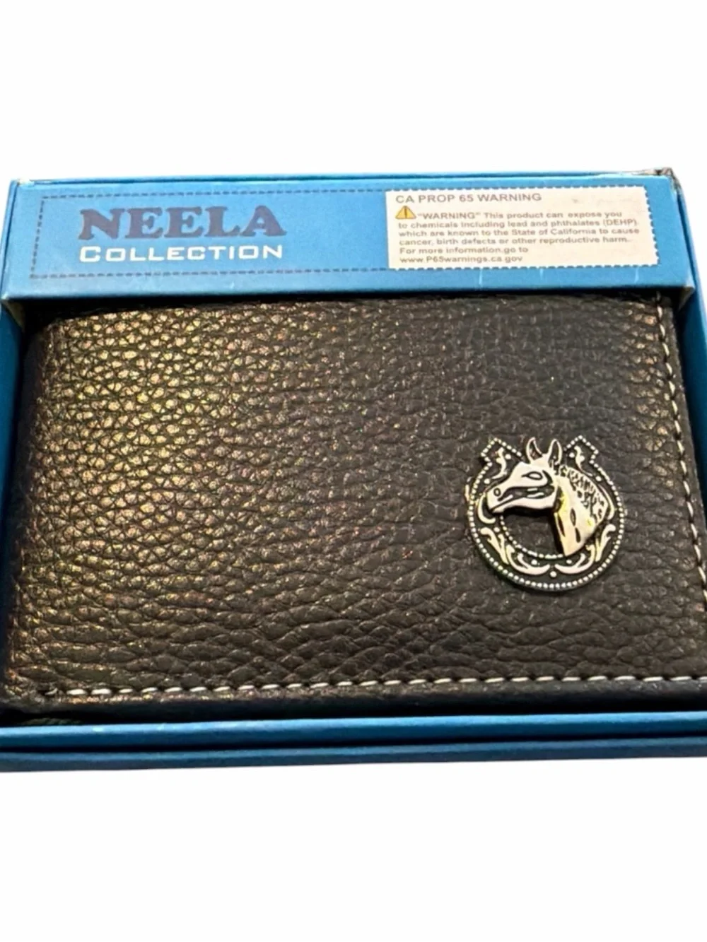 Neela Collection Men's Black Leather Wallet with Horse Emblem - New